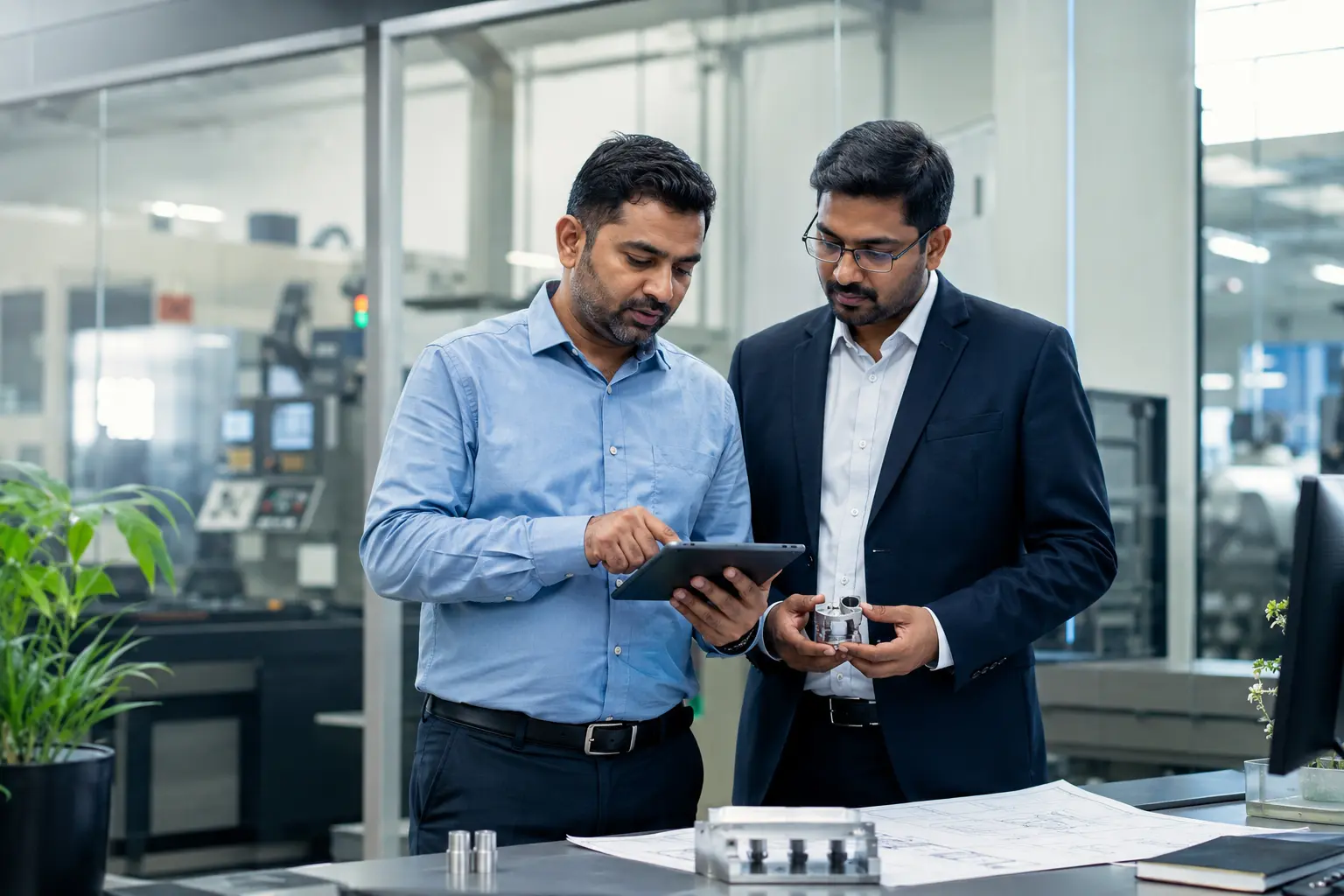 Manufacturing professionals reviewing corporate buyer context