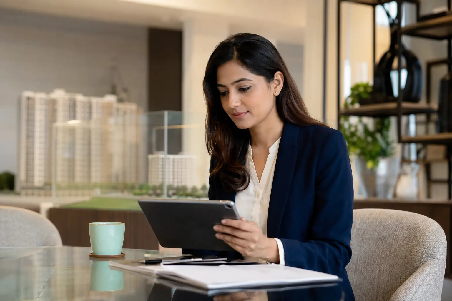 Real estate consultant reviewing potential buyer matches